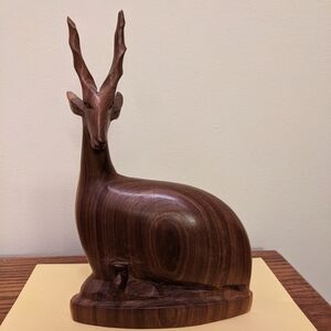 Vintage Antelope MCM Wood Carving, Mother & Baby